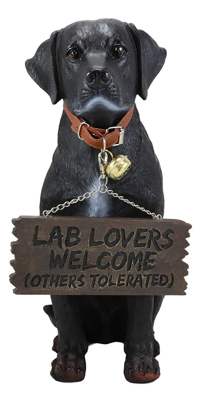 Ebros Labrador Retriever Statue 13.25" H Dog With Jingle Collar & Greeting Sign