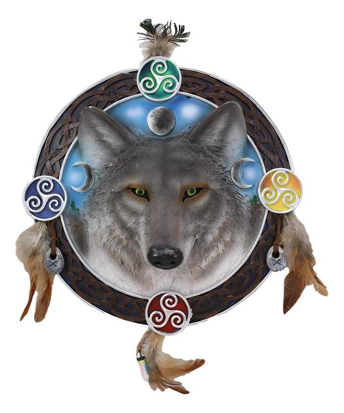 Ebros Large 12" Diameter Triple Goddess Triskele Trinity Celtic Alpha Wolf Round Dreamcatcher With Feathers Wall Hanging Decor Accent Dream Catcher Decoration Hanger For Home And Office Talisman