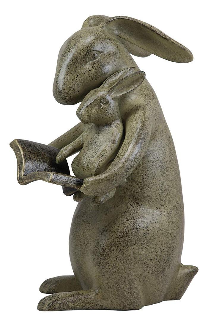 Ebros Large 13"Tall Aluminum Whimsical Story Time Mother Rabbit Reading Book To Her Kit Garden Statue Animal Fairy Tale Nursery Rhymes Rustic Cottage Outdoors Lawn Pool Patio Home Decorative Figurine