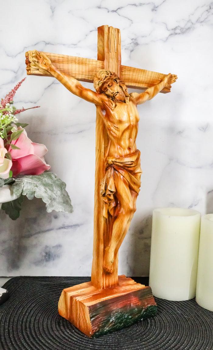 Ebros Large 15"H Jesus Christ With Crown Of Thorns On The Cross Desktop Plaque