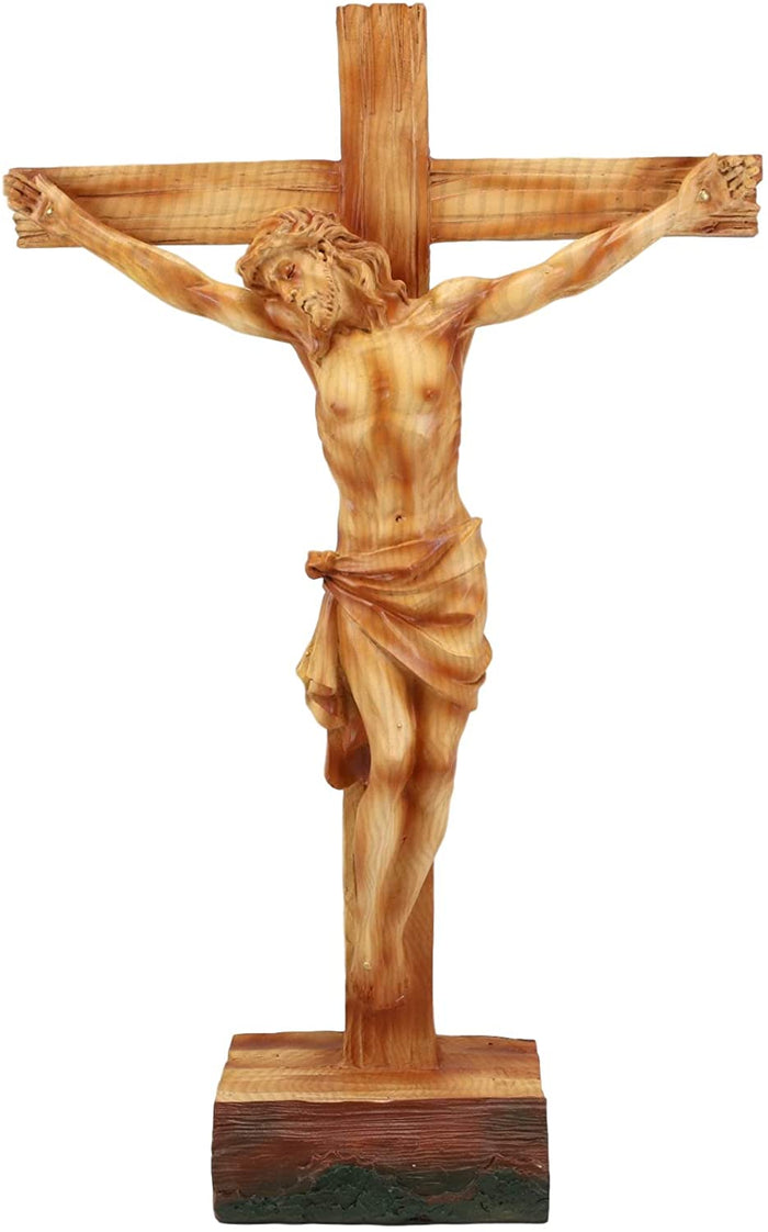 Ebros Large 15"H Jesus Christ With Crown Of Thorns On The Cross Desktop Plaque