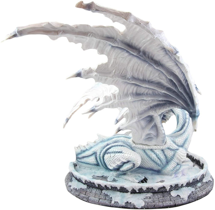 Ebros Large 15" Long Winter Blizzard Fairy With Giant White Dragon Statue