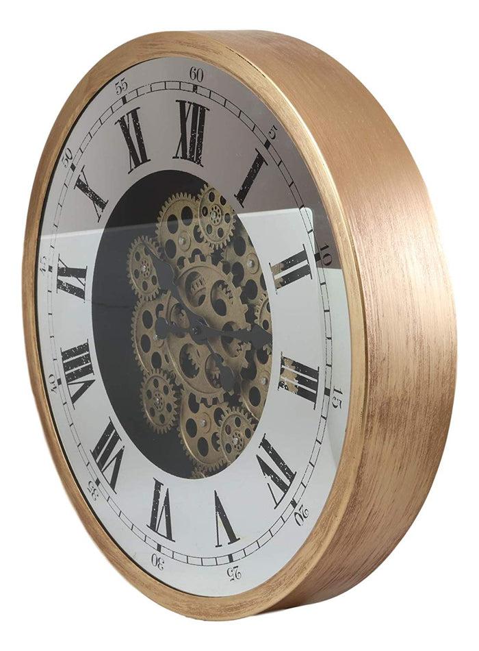 Ebros Large 18.25"Diameter Vintage Antique Design Gold Steampunk Wall Clock With Complex Mechanical Moving Gears Mirror Face Roman Numerals Victorian Industrial Accent Clockwork Gearwork Decor Clocks