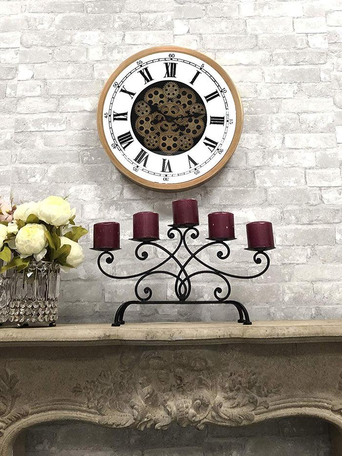 Ebros Large 18.25"Diameter Vintage Antique Design Gold Steampunk Wall Clock With Complex Mechanical Moving Gears Mirror Face Roman Numerals Victorian Industrial Accent Clockwork Gearwork Decor Clocks