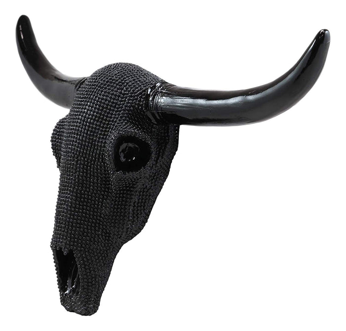 Ebros Large 18.25" W Longhorn Skull Bejeweled In Black Beads Wall Decor