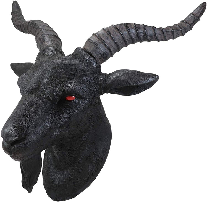 Ebros Large 18.5" Wide Black Goat With Red Eyes Wall Sculpture Hanging Plaque