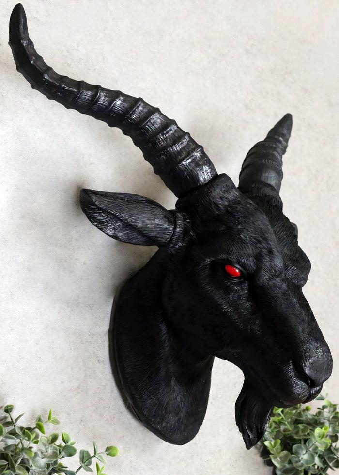 Ebros Large 18.5" Wide Black Goat With Red Eyes Wall Sculpture Hanging Plaque