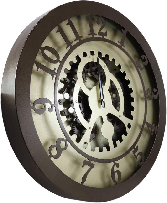 Ebros Large 19.5" W Steampunk Industrial Metal Wall Clock With Moving Gearwork
