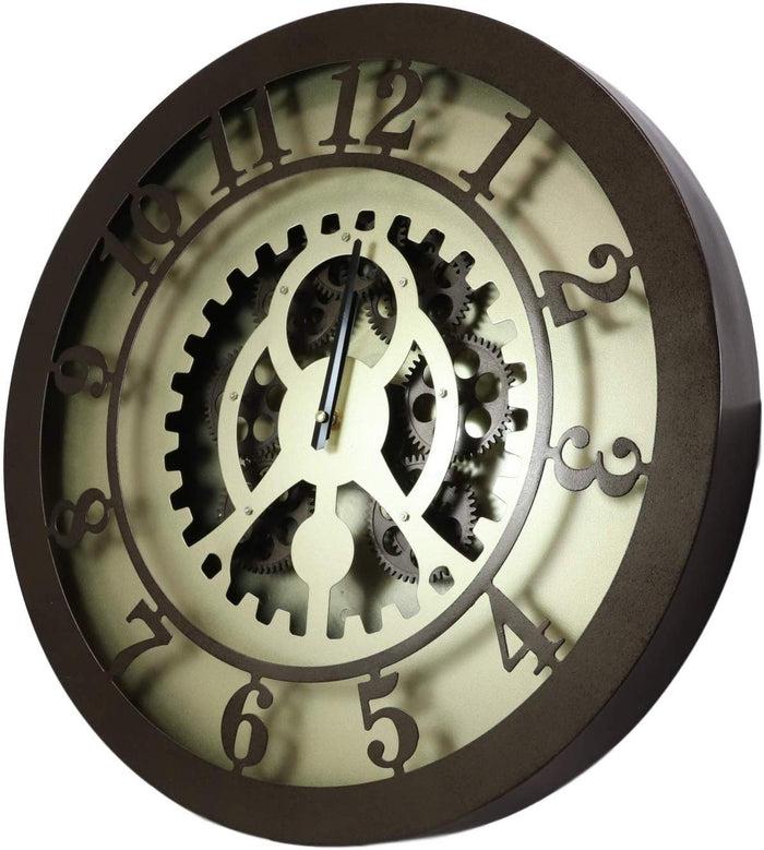 Ebros Large 19.5" W Steampunk Industrial Metal Wall Clock With Moving Gearwork