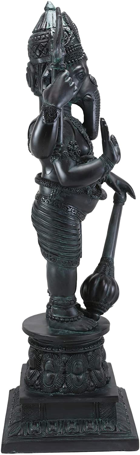 Ebros Large 21" Tall Bali Ganesha With Dhoti In War Armor On Pillar With Rat Statue