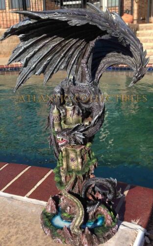 Ebros Large 23.5" Tall Black Dragon Guarding Castle Atop A Rocky Cliff Statue