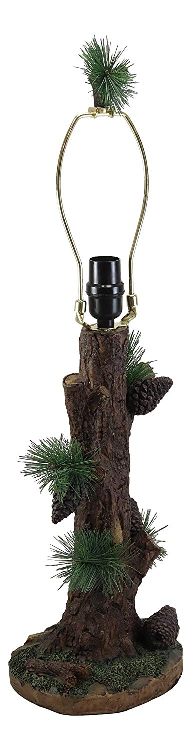 Ebros Large 26.75"H Rustic Cabin Lodge Mountain Vintage Design Decor Pine Tree Needles Pinecones And Bark Textured Side Table Lamp Statue With Shade