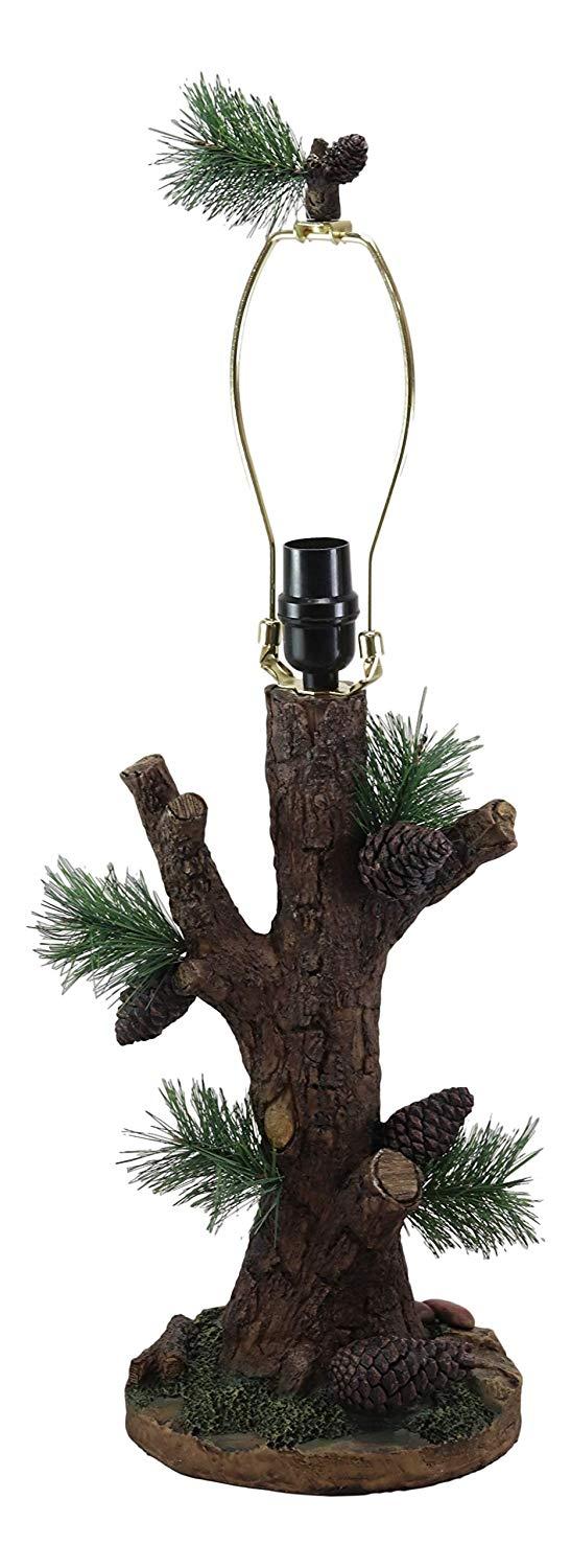 Ebros Large 26.75"H Rustic Cabin Lodge Mountain Vintage Design Decor Pine Tree Needles Pinecones And Bark Textured Side Table Lamp Statue With Shade