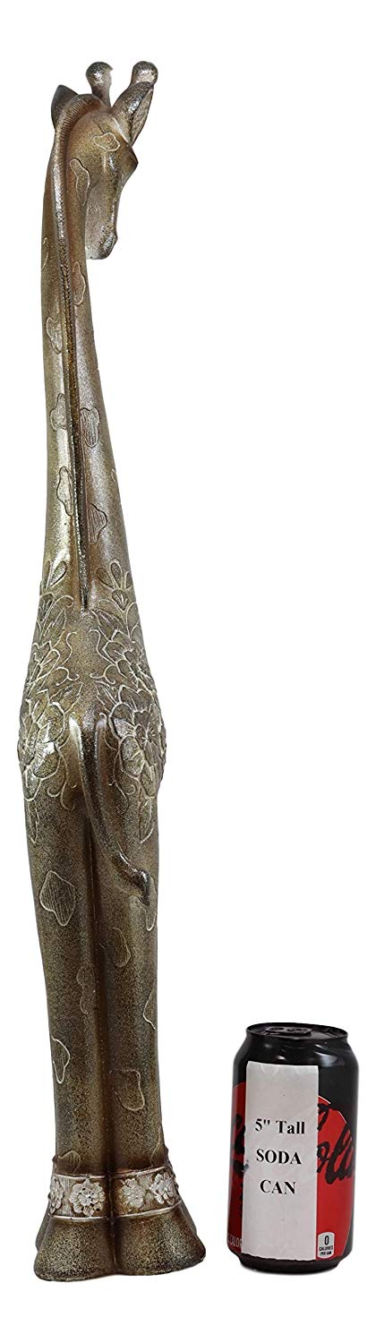 Ebros Large Abstract Sandstone Finish Elegant Standing Giraffe With Floral Spots Statue 25" Tall Safari Savannah Giraffes Long Neck Animal Figurine Madagascar Africa Wildlife Decor And Gifts