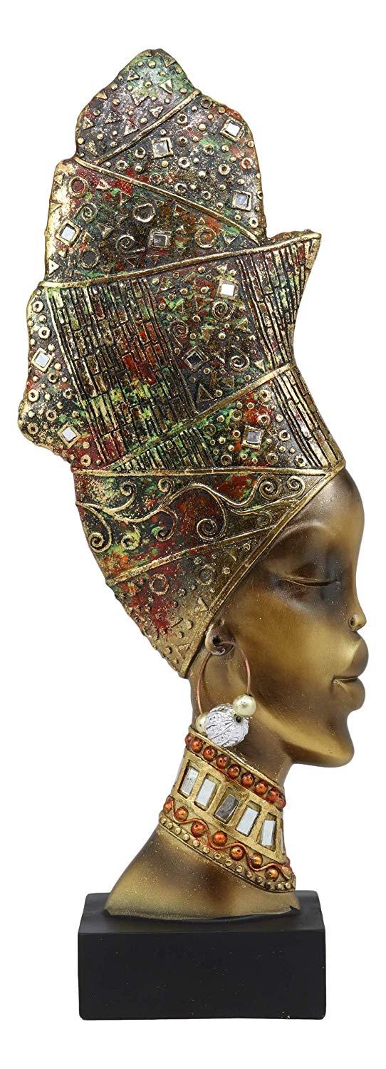 Ebros Large African Tribal Art 3D Maasai Ebony Female With Yoruba ASO Oke Hat Head Bust Statue 15.25" Tall