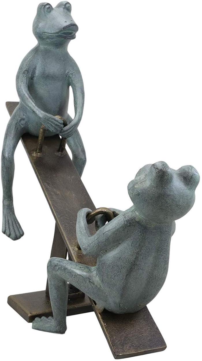 Ebros Large Aluminum Father And Son Frogs On Seesaw Garden Statue 21" Long