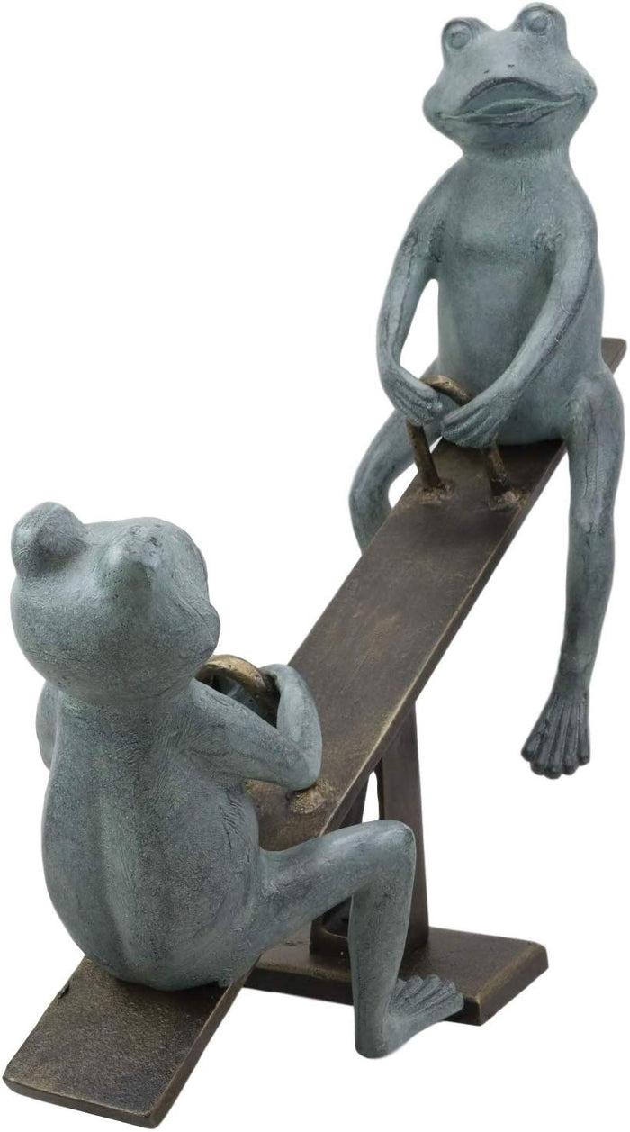 Ebros Large Aluminum Father And Son Frogs On Seesaw Garden Statue 21" Long
