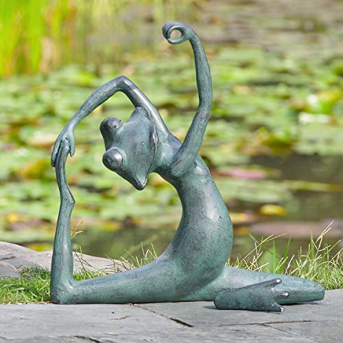 Ebros Large Aluminum Frog In Lizard Pose Yoga Stretch Garden Statue 15" Long
