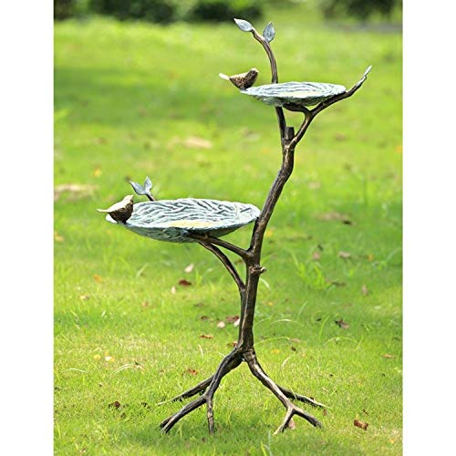 Ebros Large Aluminum Metal Whimsical Two Tier Nesting Birds On Branches Garden Bird Feeder And Bath Statue 34" High Guest Greeter Home Outdoor Patio Pool Deck Flower Bed Nature Decor Accent Sculpture