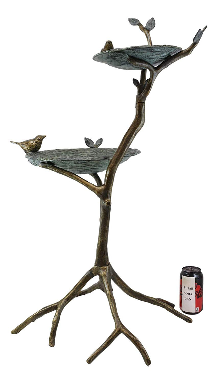 Ebros Large Aluminum Metal Whimsical Two Tier Nesting Birds On Branches Garden Bird Feeder And Bath Statue 34" High Guest Greeter Home Outdoor Patio Pool Deck Flower Bed Nature Decor Accent Sculpture