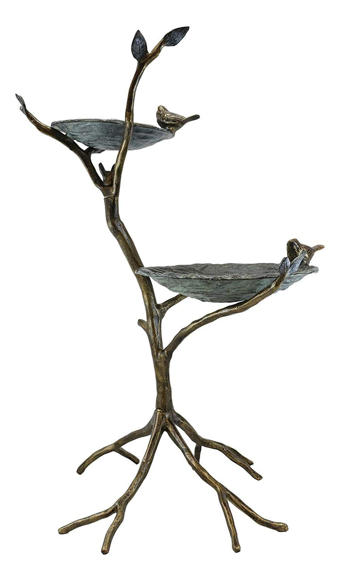 Ebros Large Aluminum Metal Whimsical Two Tier Nesting Birds On Branches Garden Bird Feeder And Bath Statue 34" High Guest Greeter Home Outdoor Patio Pool Deck Flower Bed Nature Decor Accent Sculpture