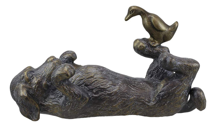Ebros Large Aluminum Whimsical Puppy Love Dachshund Dog Playing With Duckling Statue 14.5"L