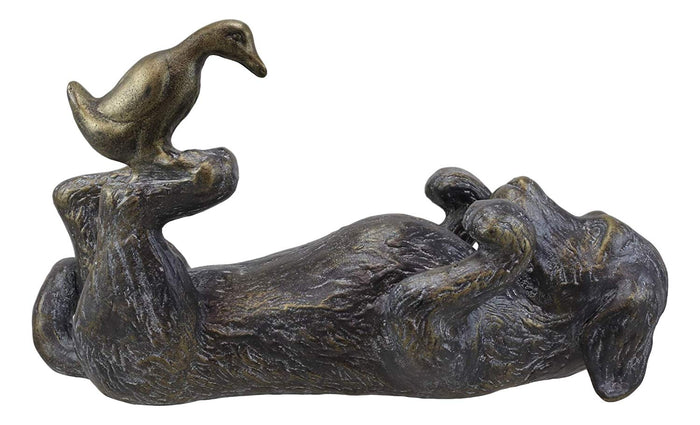 Ebros Large Aluminum Whimsical Puppy Love Dachshund Dog Playing With Duckling Statue 14.5"L