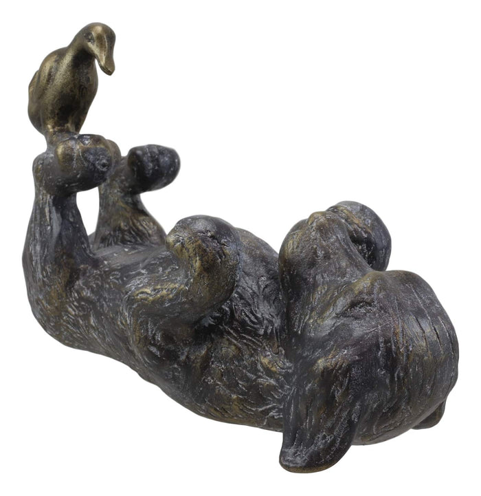 Ebros Large Aluminum Whimsical Puppy Love Dachshund Dog Playing With Duckling Statue 14.5"L