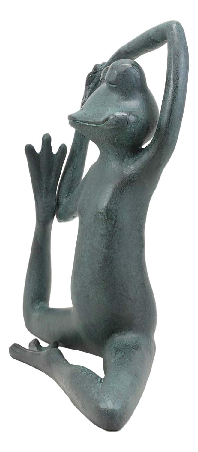 Ebros Large Aluminum Whimsical Rustic Yoga Frog Stretching Limbs Garden Statue Decor 13.5" L