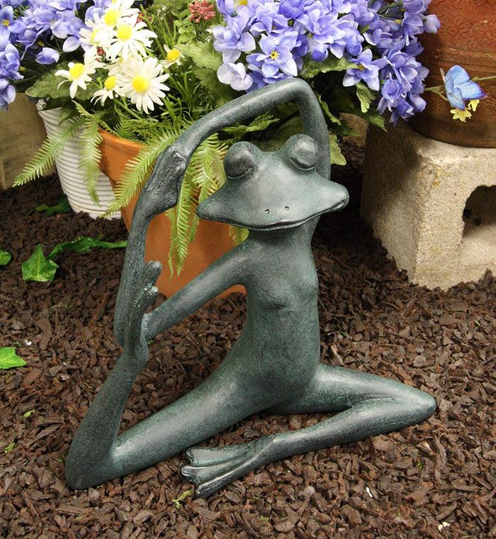 Ebros Large Aluminum Whimsical Rustic Yoga Frog Stretching Limbs Garden Statue Decor 13.5" L