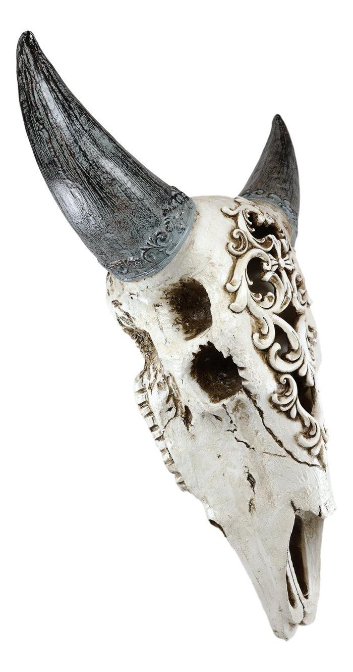 Ebros Large American Buffalo Bison Tooled Floral Lace Filigree Skull Wall Decor