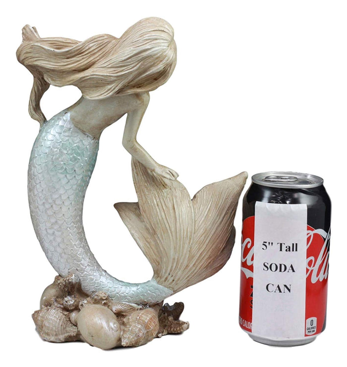 Ebros Large Art Nouveau Siren Mermaid Waking Up By Shells And Corals Figurine 9.5" Tall Fantasy Sea Life Water Bay Coastal Or Nautical Decor Statue