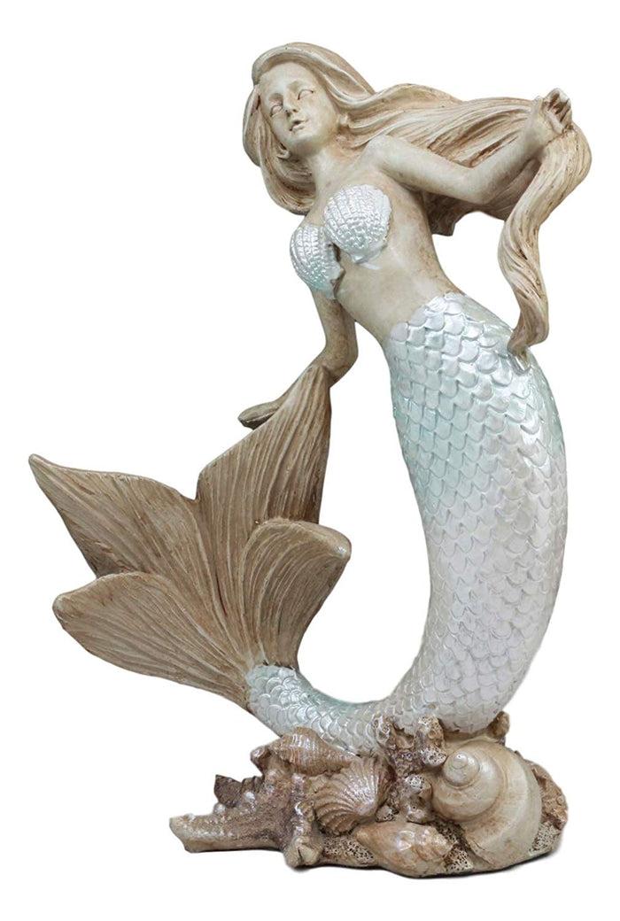 Ebros Large Art Nouveau Siren Mermaid Waking Up By Shells And Corals Figurine 9.5" Tall Fantasy Sea Life Water Bay Coastal Or Nautical Decor Statue