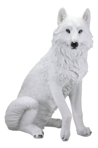 Ebros Large Artemis Wildlife Sitting Alpha Albino Ghost White Wolf Statue 20.5"H