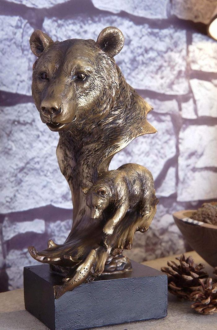 Ebros Large Black Bear Head Bust With Cub Statue On Pedestal Base Figurine 10"H