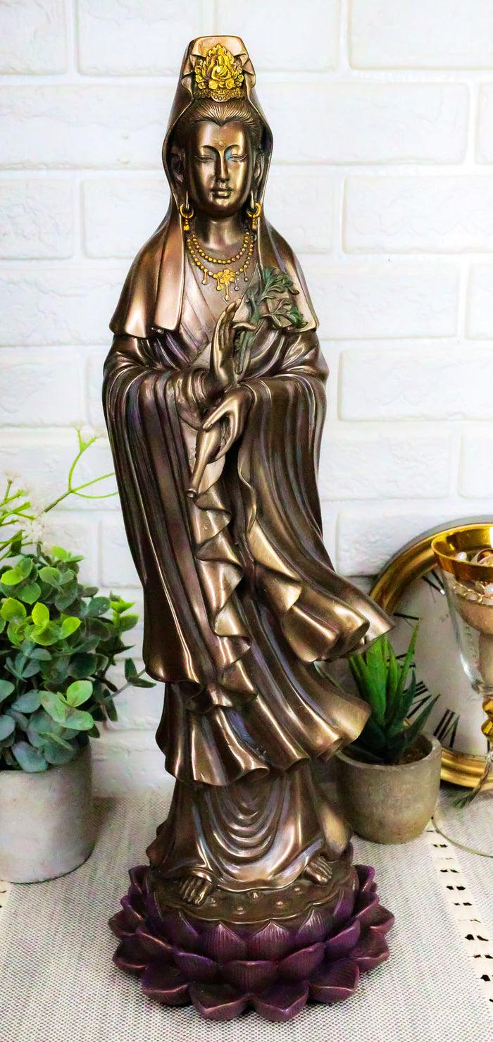 Ebros Large Bodhisattva Kuan Yin in Vitarka Mudra Hand Pose Standing On Lotus Flower Statue 16.25" Tall Ebros Large Bodhisattva Kuan Yin in Vitarka Mudra Hand Pose Standing On Lotus Flower Statue 16.25" Tall