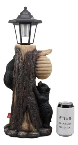 Ebros Large Climbing Black Bear Cubs Reaching For Honeycomb Beehive LED Path Lighter Statue 19"Tall With Solar Lantern Light Welcome Sign Guest Greeter Decor Figurine