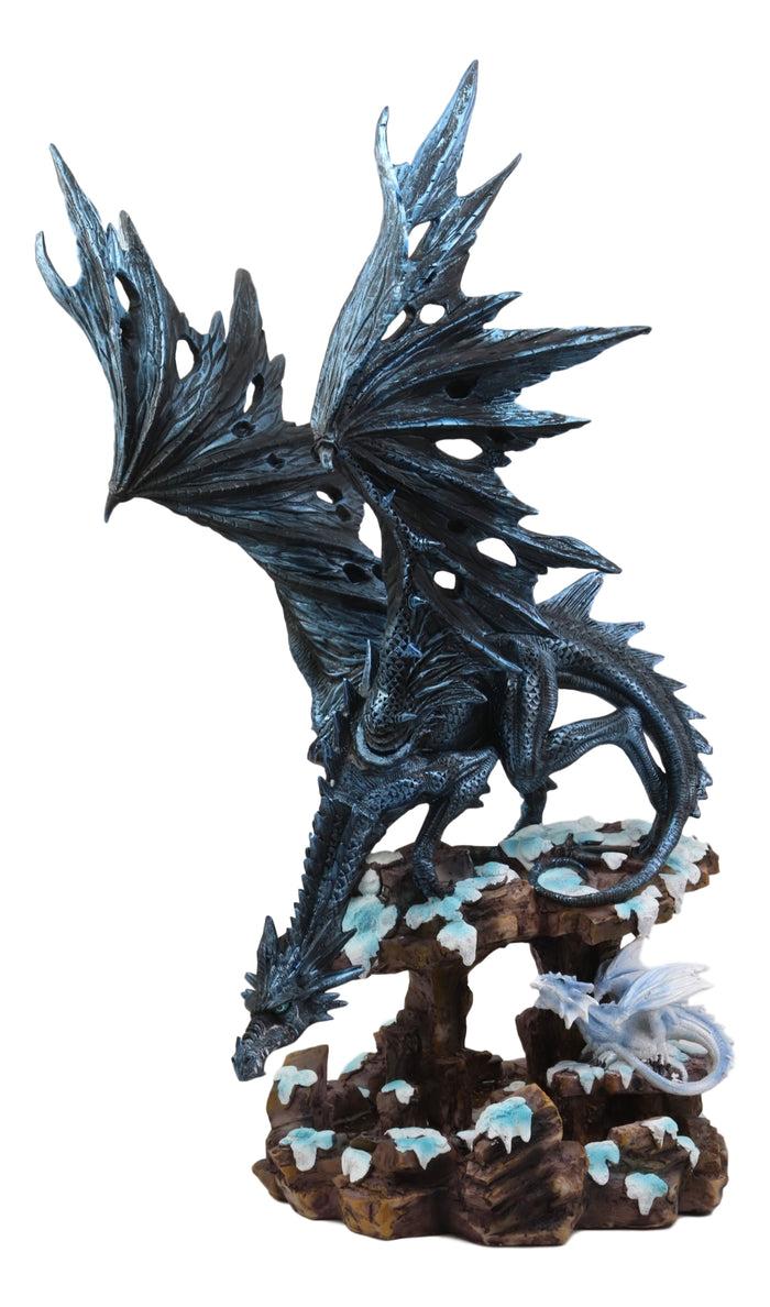 Ebros Large Dark Dragon With Frozen Ice White Baby Hatchling Statue 18.5" Tall