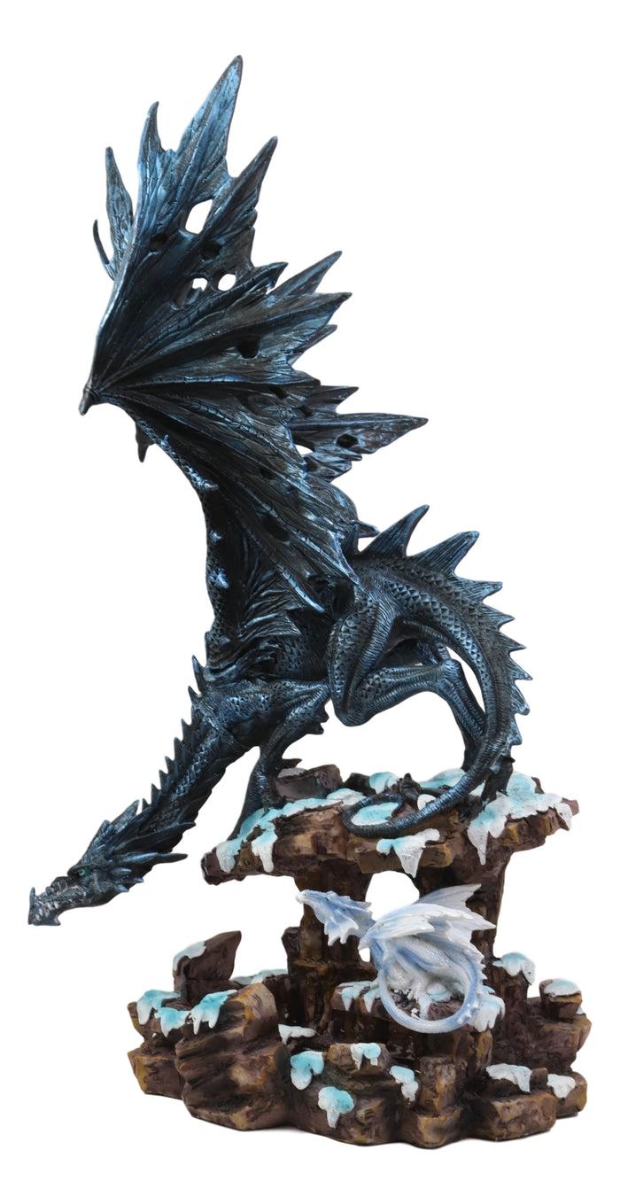 Ebros Large Dark Dragon With Frozen Ice White Baby Hatchling Statue 18.5" Tall