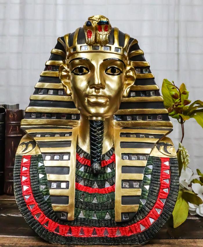 Ebros Large Egyptian King TUT Bust Statue With Decorative Glass Mirrors 14" Tall