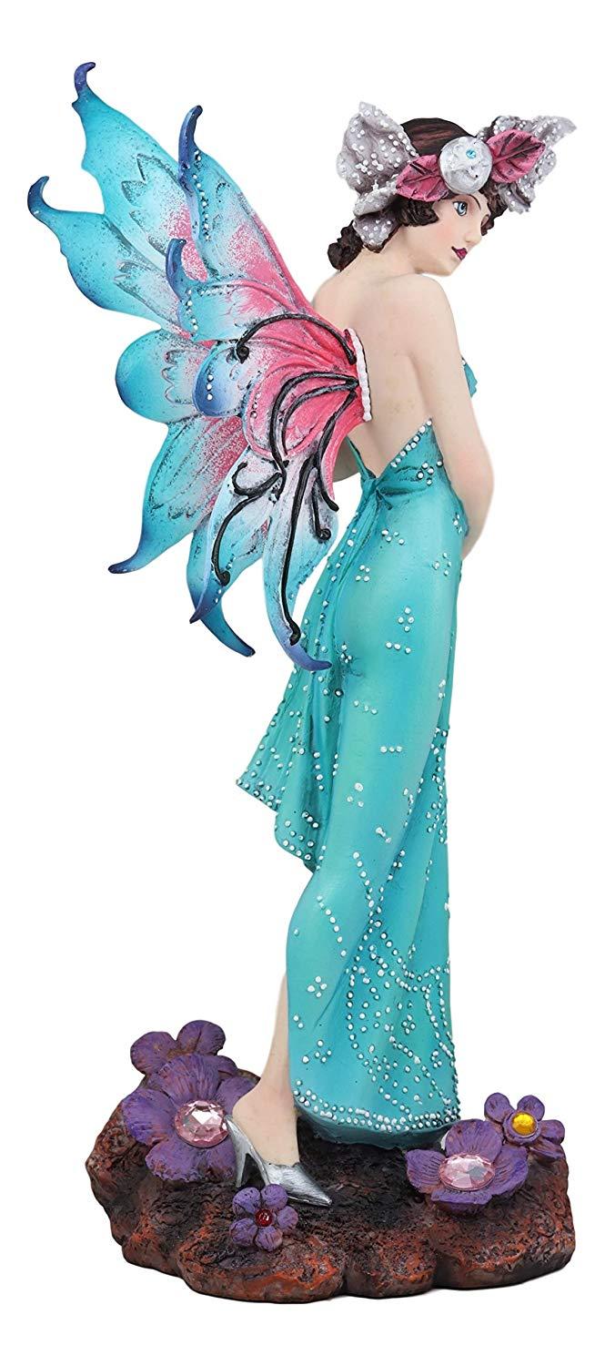 Ebros Large Enchanting Teal Victorian Fairy With Fuchsia Wings Statue 15" H Mythical Fantasy FAE Pixie Nymph Mystical Angel Fairies Magical Art Nouveau Decor Sculpture Figurine