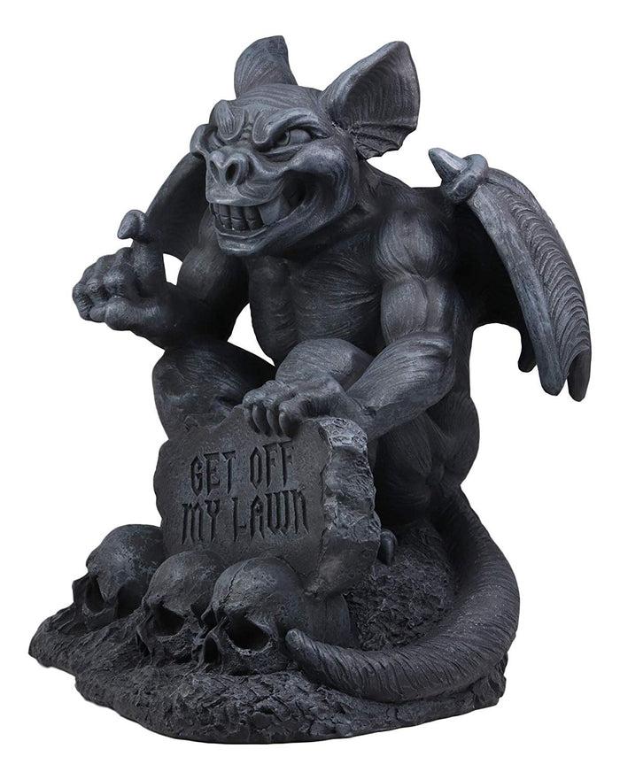 Ebros Large Gargoyle By Skull Graveyard Statue With Get Off My Lawn Sign 15"H Sculpture