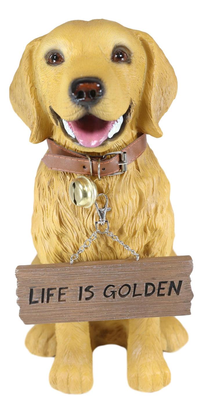 Ebros Large Golden Retriever Puppy Decor Statue With Jingle Collar Greeting Sign