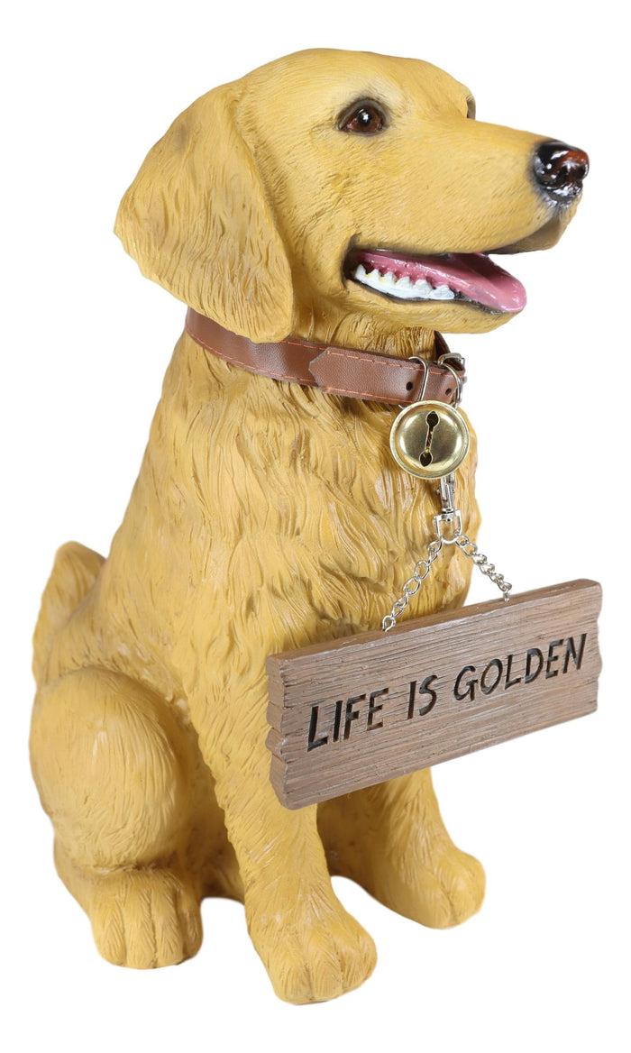 Ebros Large Golden Retriever Puppy Decor Statue With Jingle Collar Greeting Sign