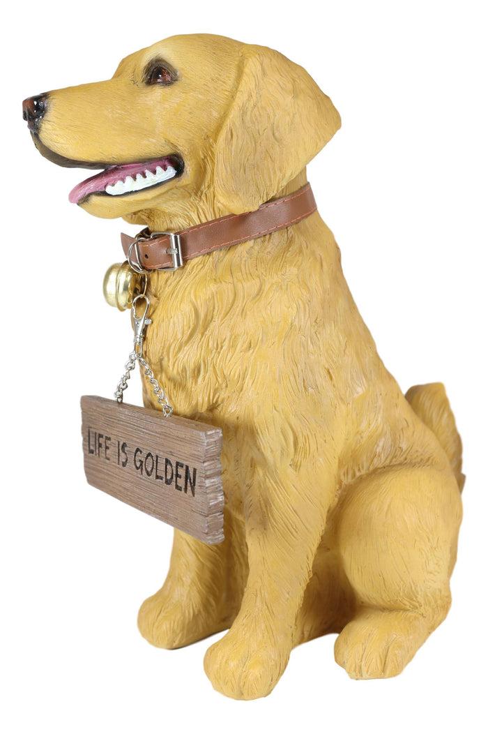 Ebros Large Golden Retriever Puppy Decor Statue With Jingle Collar Greeting Sign