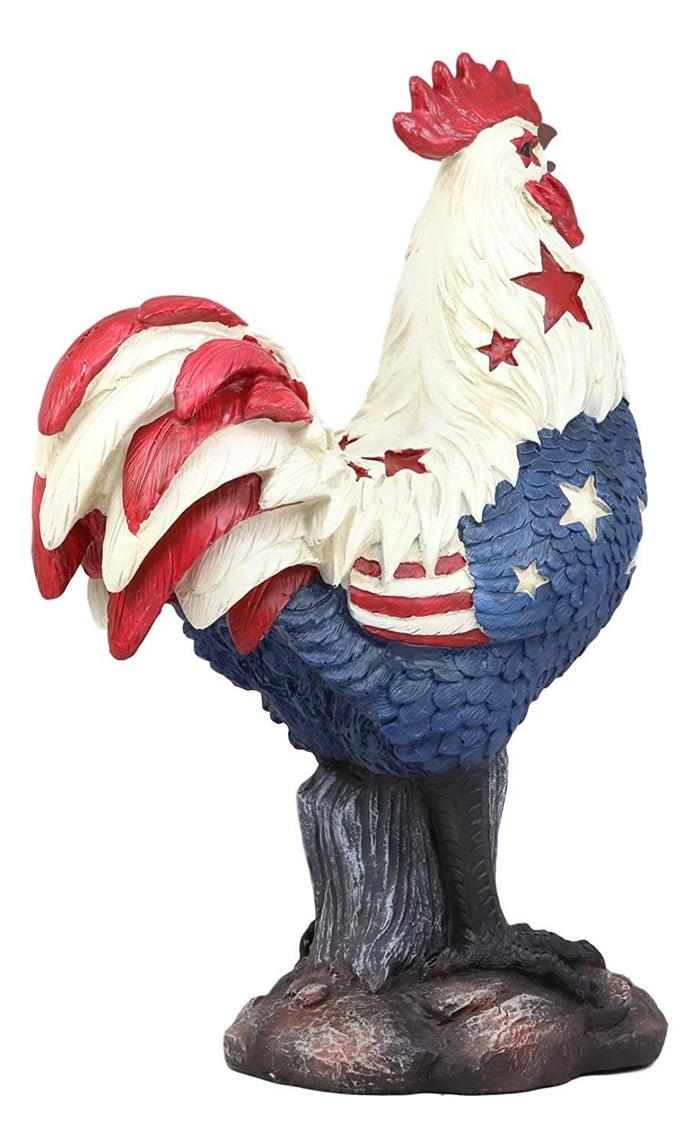 Ebros Large Good Morning America Patriotic USA Flag Alpha Rooster Statue 12.25" Tall Taxidermy American Pride Chicken Home Decor Sculpture Great Gift For Rustic Western Country Lovers Farmers