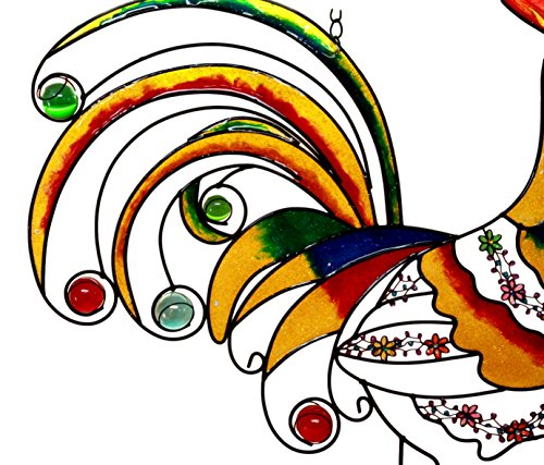 Ebros Large Hanging Colorful Gem Rooster Stained Glass Metal Wall Plaque 20" H