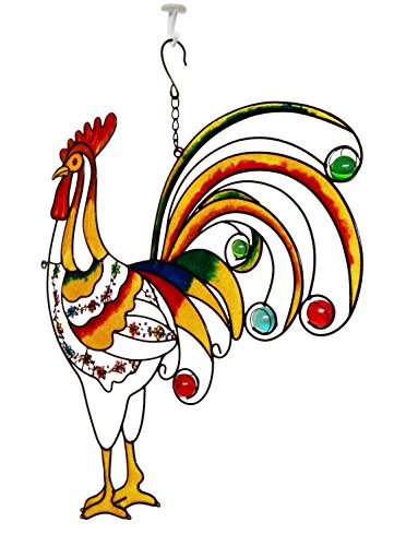Ebros Large Hanging Colorful Gem Rooster Stained Glass Metal Wall Plaque 20" H