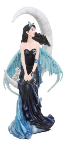 Ebros Large Indigo Moon Celestial Witching Hour Fairy With Kitten Cat Statue 11.75"H