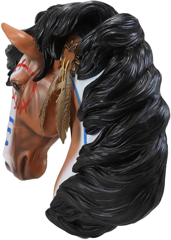 Ebros Large Medicine Horse With Painted Golden Feathers Wall Sculpture 14.5"H